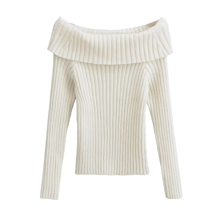 Asiris - Lange mouwen off-shoulder effen geribbelde trui