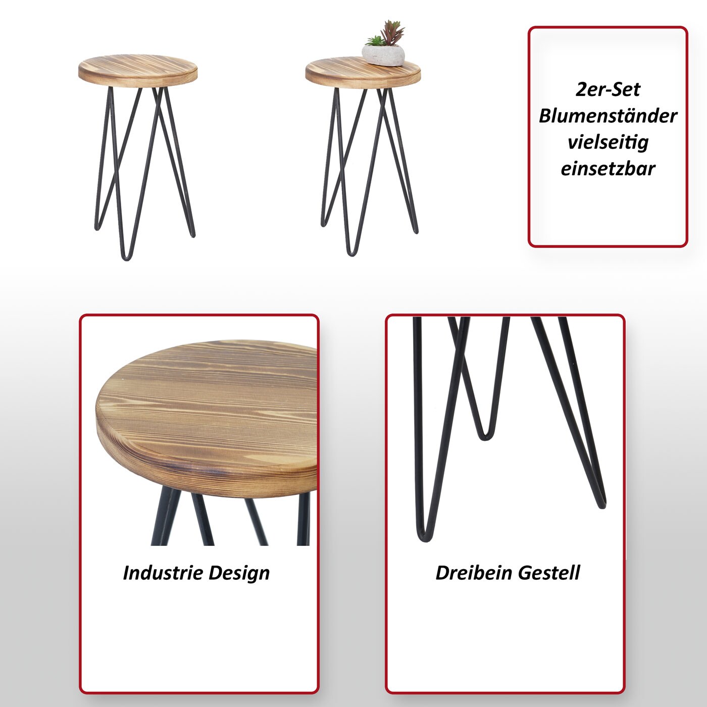 2er-Set Beistelltisch MCW-A80, Nachttisch Kaffeetisch, Industrial Echtholz MVG-zertifiziert Ø25cm ~ naturfarben
