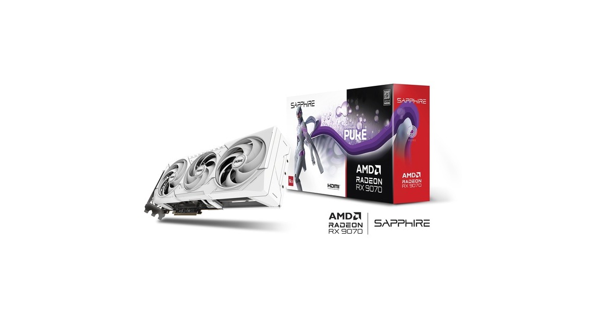 SAPPHIRERadeon RX 9070 Pure OC grafische kaart  (Wit, 2x DisplayPort, 2x HDMI, RDNA4)