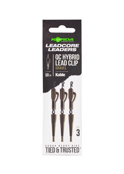 Bas de ligne plombé Korda Kable Leadcore avec clip plomb hybride et émerillon rapide (50cm) (3 pièces)