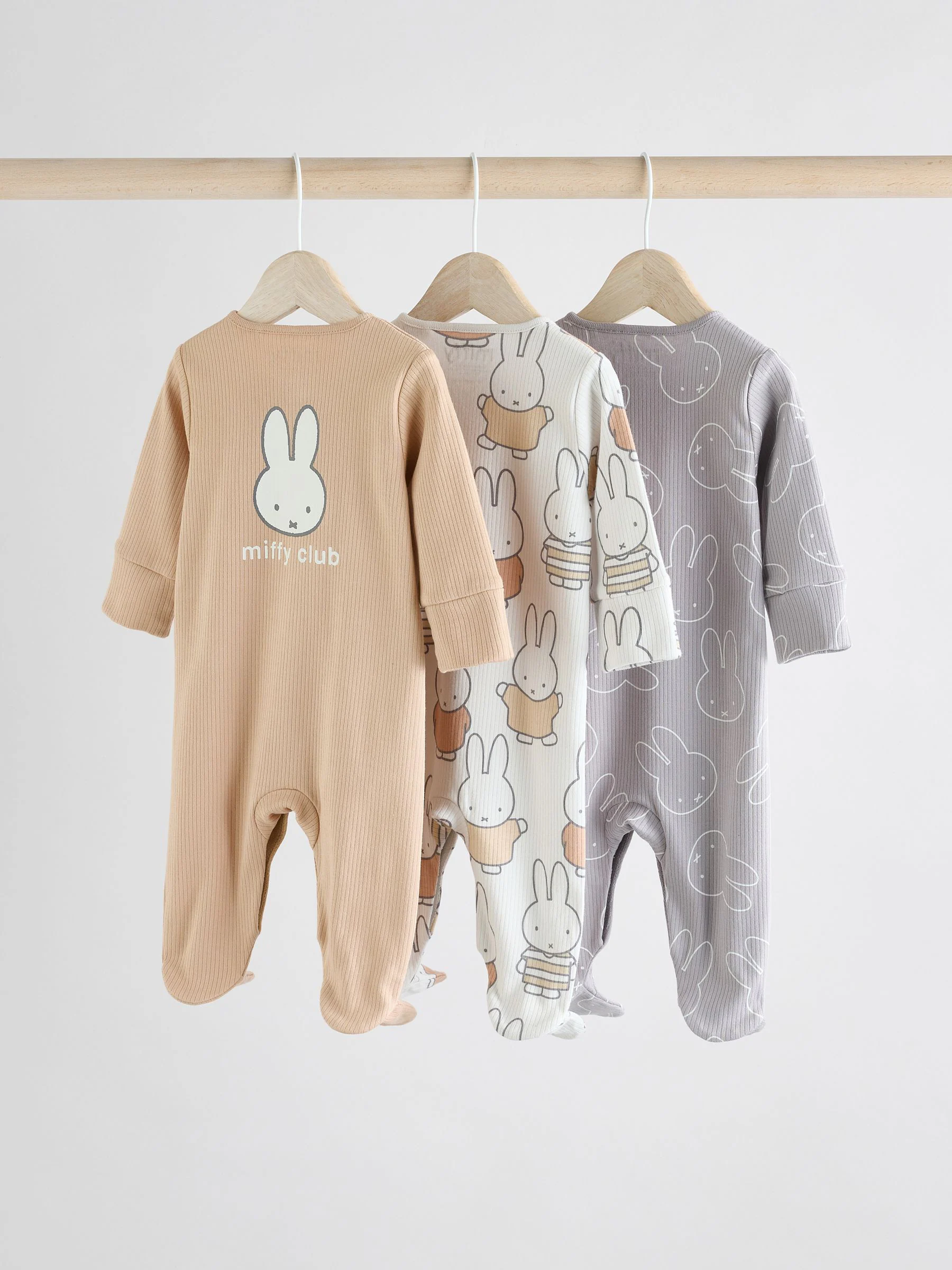 Neutraal - Miffy Baby Slaappakken 3 Verpakking (0mnd -2jr)