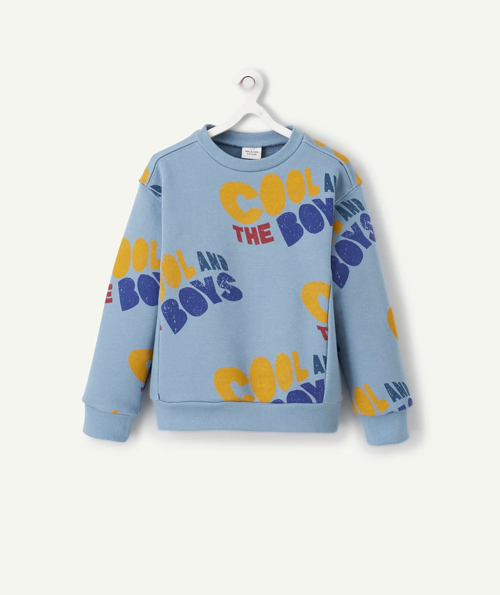 SWEAT GARÇON EN FIBRES RECYCLÉES BLEU ET MESSAGE COOL COLORÉ
