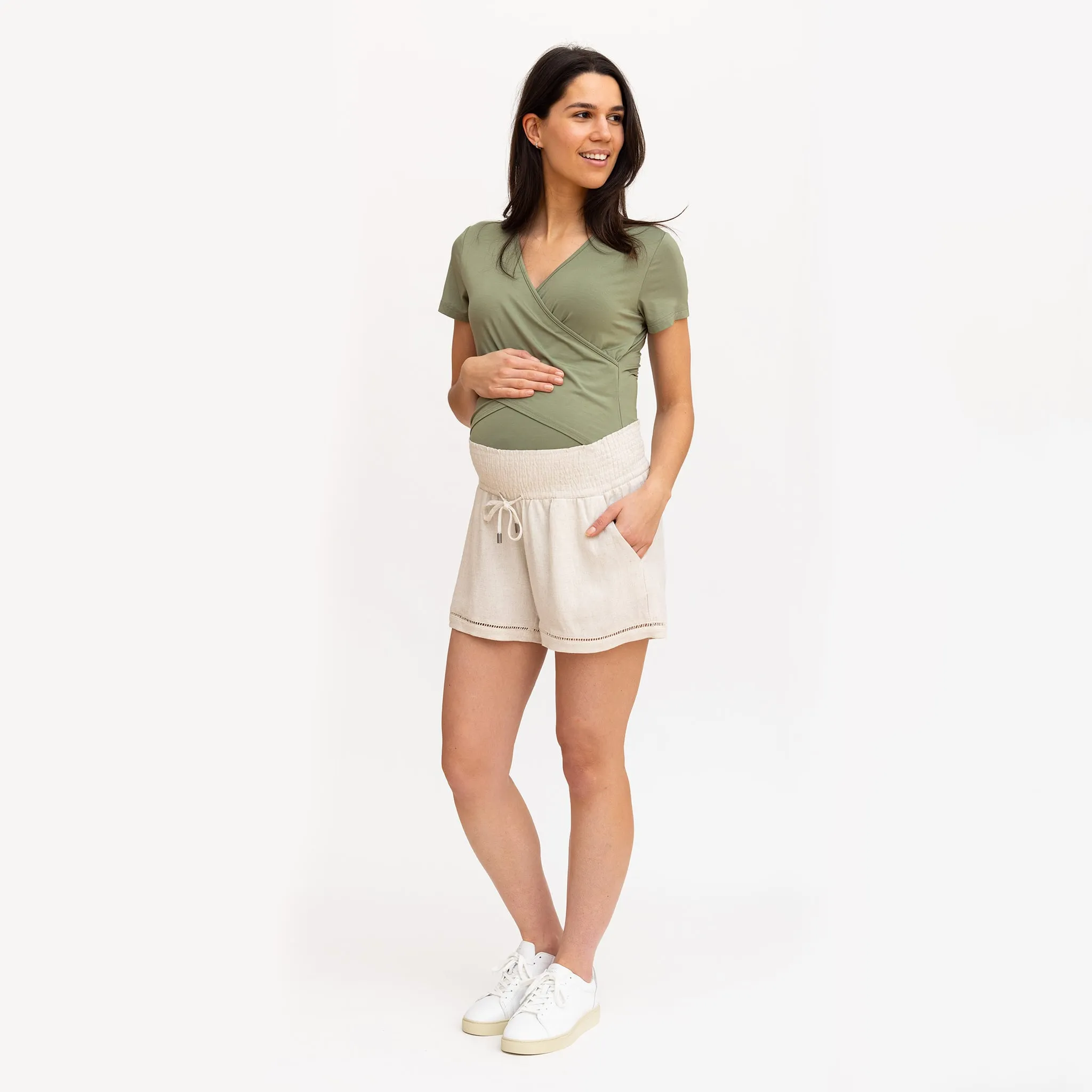 Bella Maternité Short Mélange Lin Beige