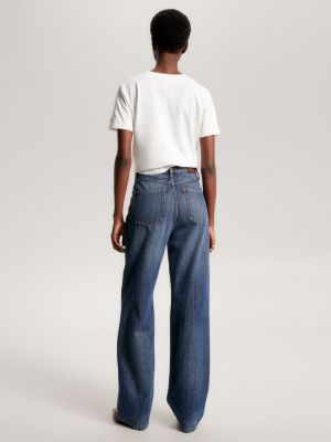 Calça jeans reta de cintura alta e modelagem relaxada