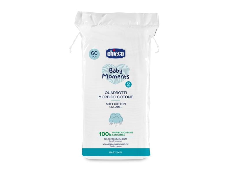 Chicco Wattepads quadratisch 60 Stück Wattequadrate aus Baumwolle