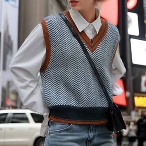 Astromeria - V-hals Zig Zag Trui Vest