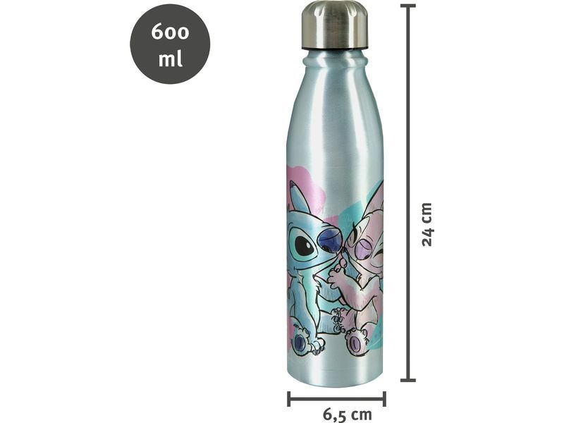 Scooli Trinkflasche Disney Lilo & Stitch 600 ml, Blau/Rosa Trinkgefäss für Kinder