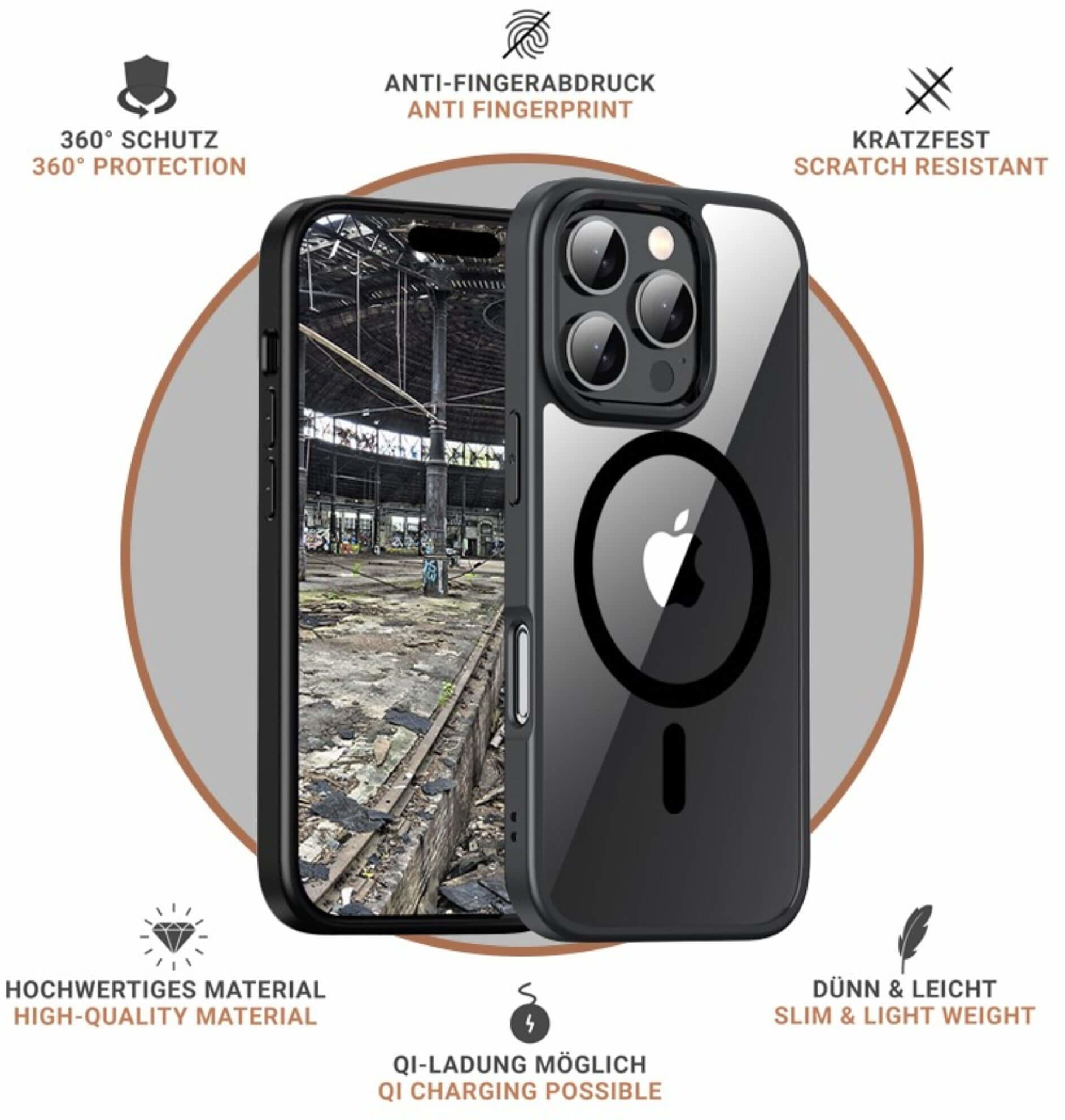 iPhone 16 Pro Max MagSafe Hybrid Hülle TPU Bumper   Acryl Rückseite Pankow Hybrid (11101) - Schwarz / Transparent