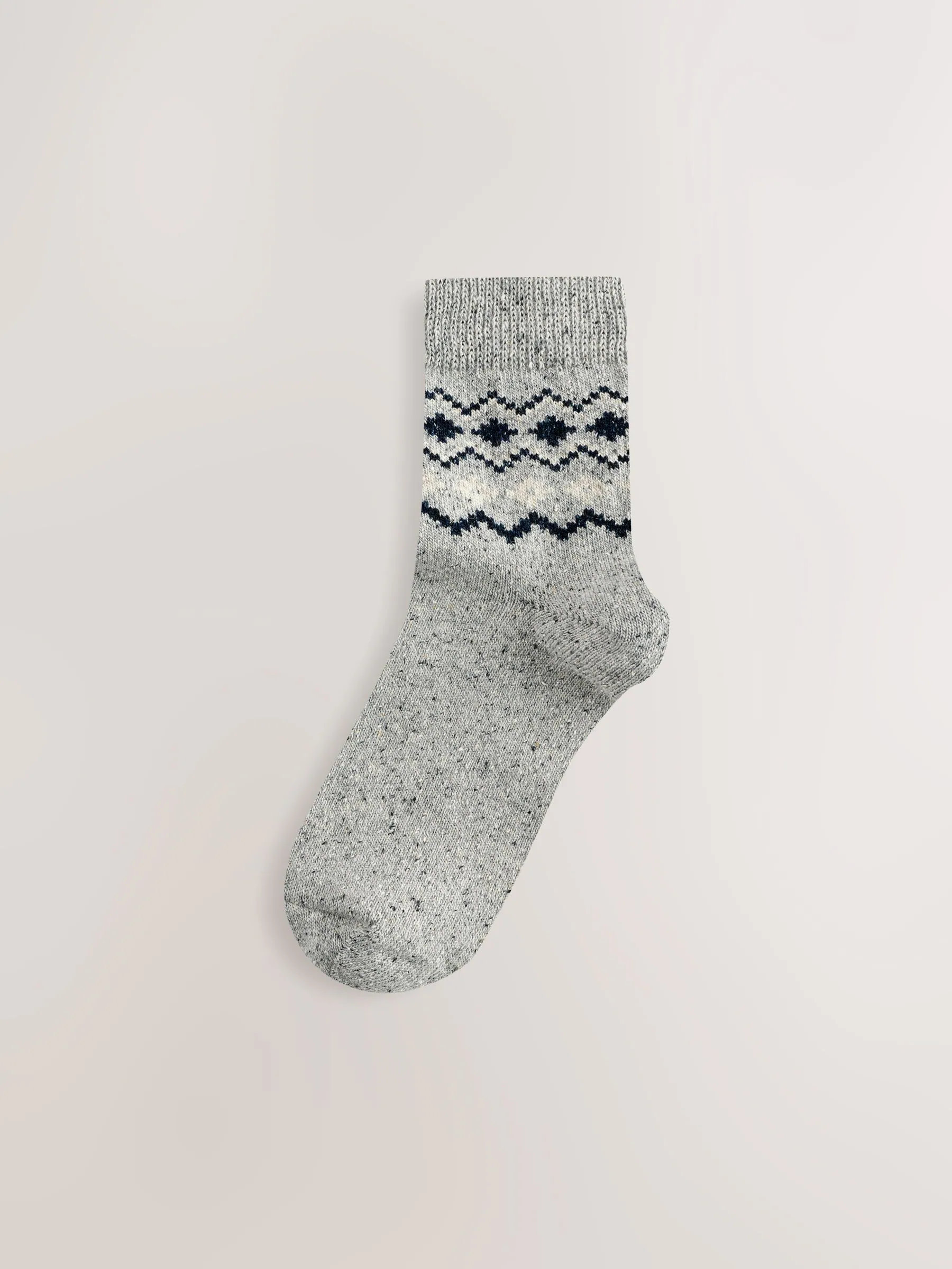 Blauw met fairislemotief - Thermische enkelsokken van wol-zijdemix verpakking van 3