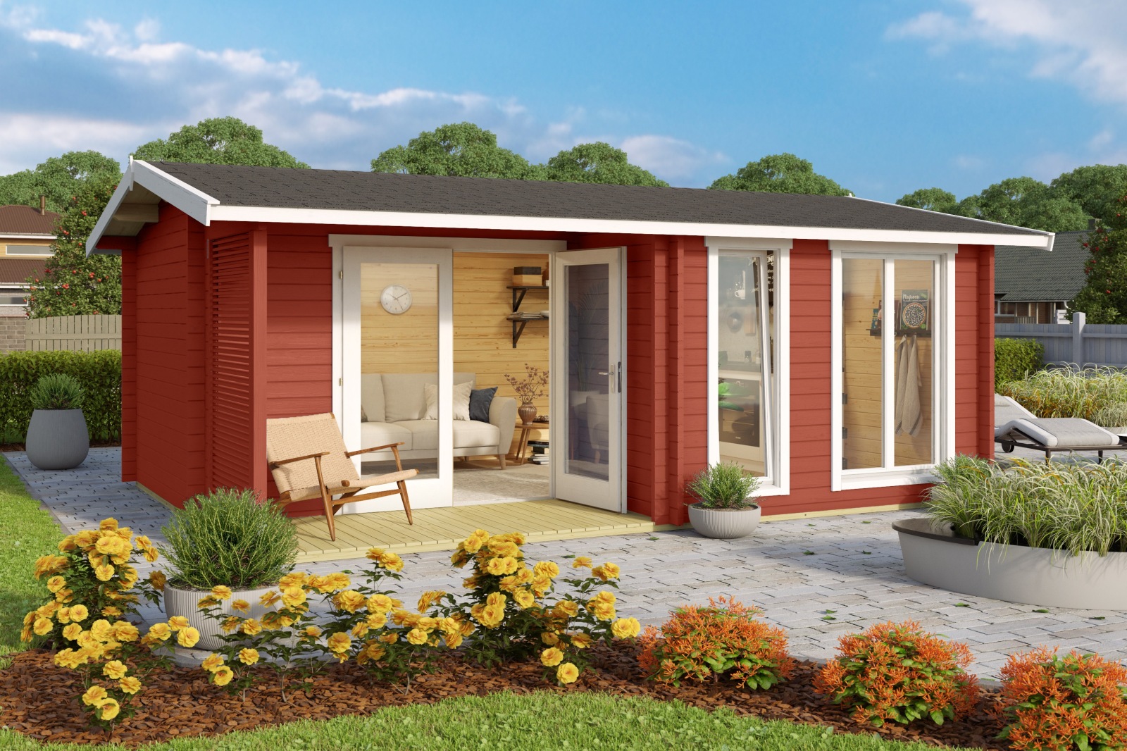 Gartenhaus BRIGHTON 44 - schwedenrot - Fichte massiv - 520x370 cm