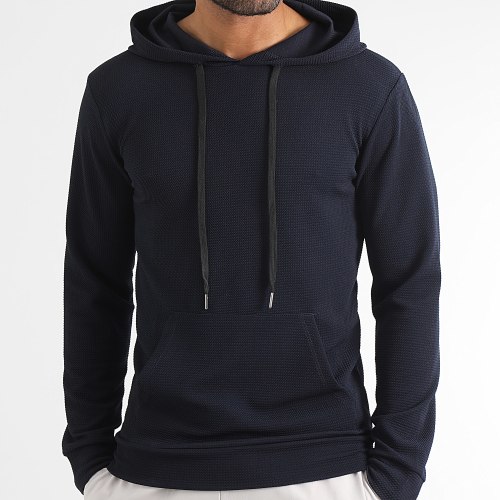 Sweat Capuche Texturé Waffle 0614 Bleu Marine
