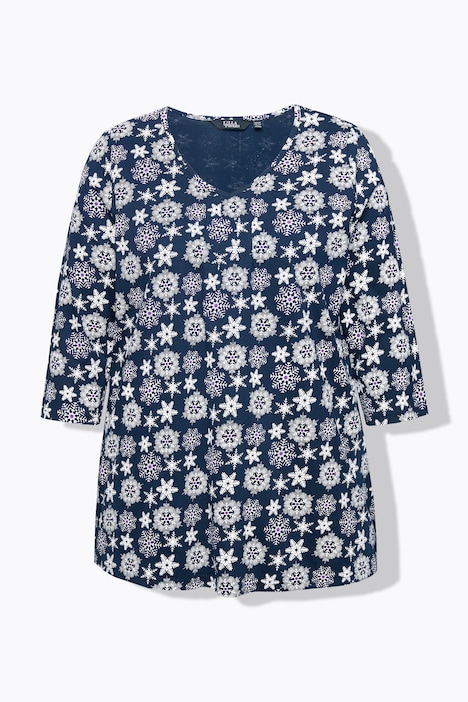 Shirt, Schneeflocken, A-Linie, V-Ausschnitt, 3/4-Arm