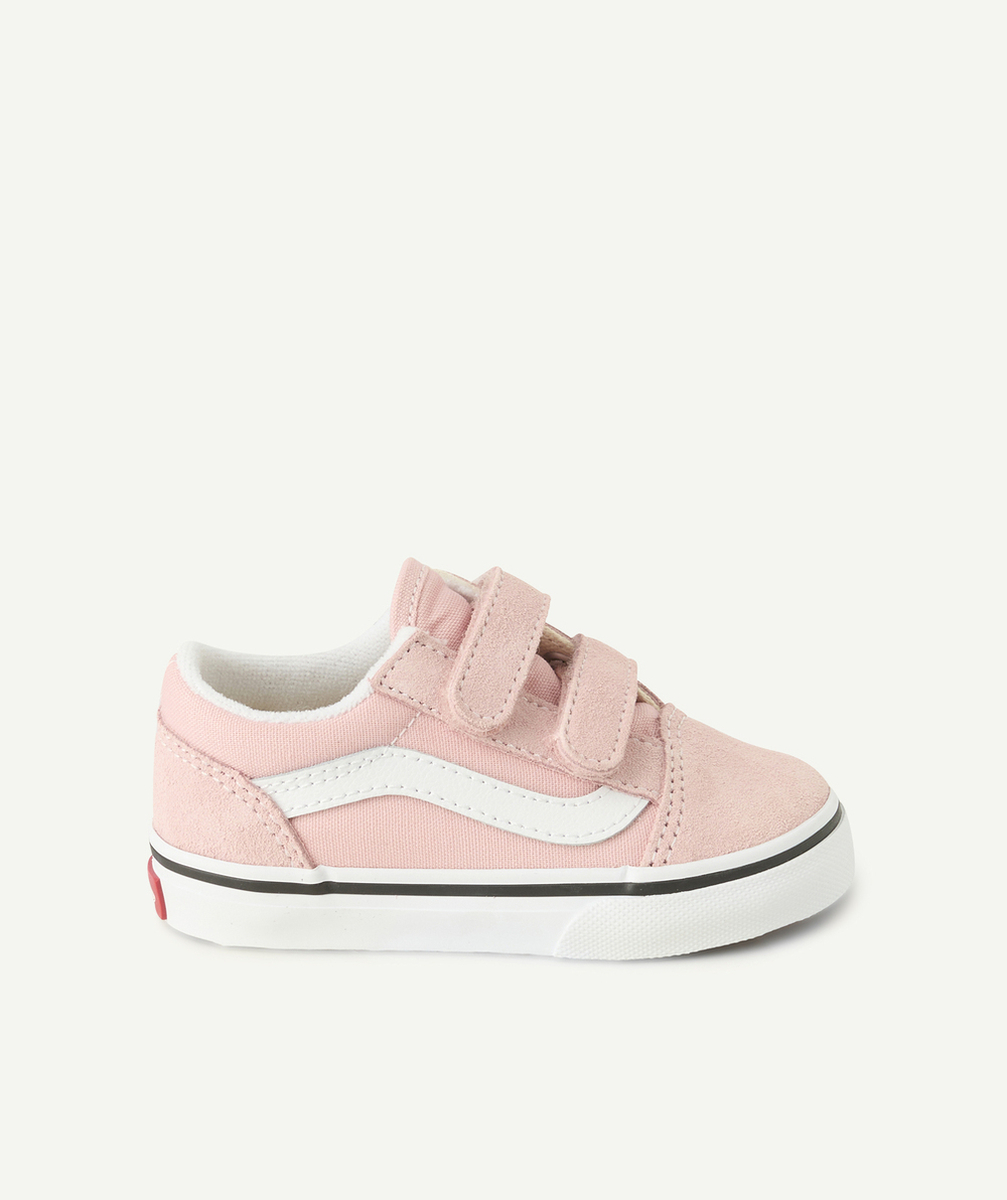 VANSbaskets basses à scratchs bébé rose et blanc old skool v