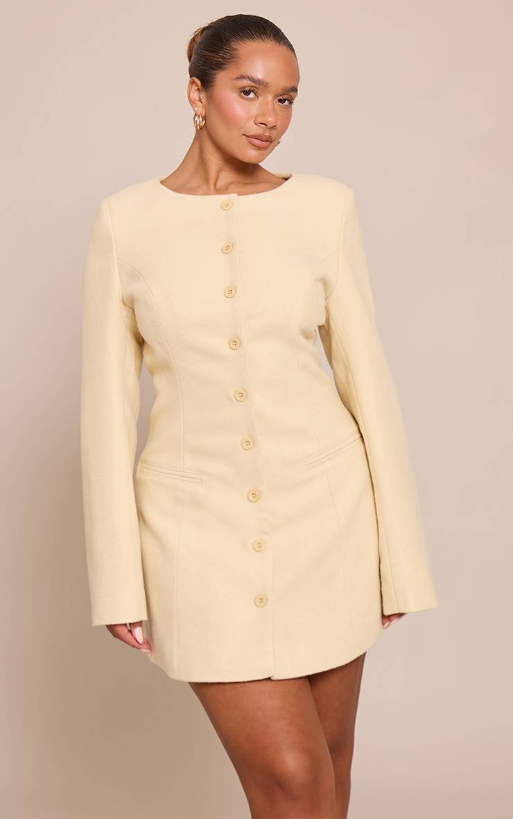 Butter Yellow Robe Mini Ajustée Boutonnée Shape Aspect Laine