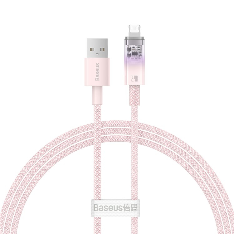 (2m) 2.4A USB A auf Lightning Nylon Ladekabel Fast Charge Datenkabel - Rosa