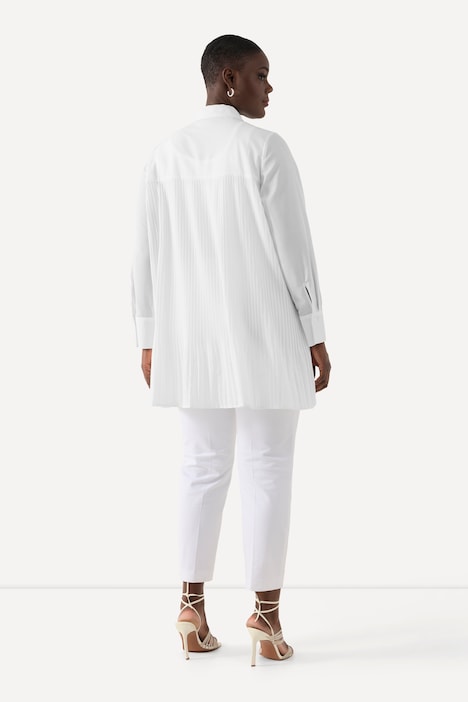 Bluse, Plissee, A-Linie, Hemdkragen, Langarm