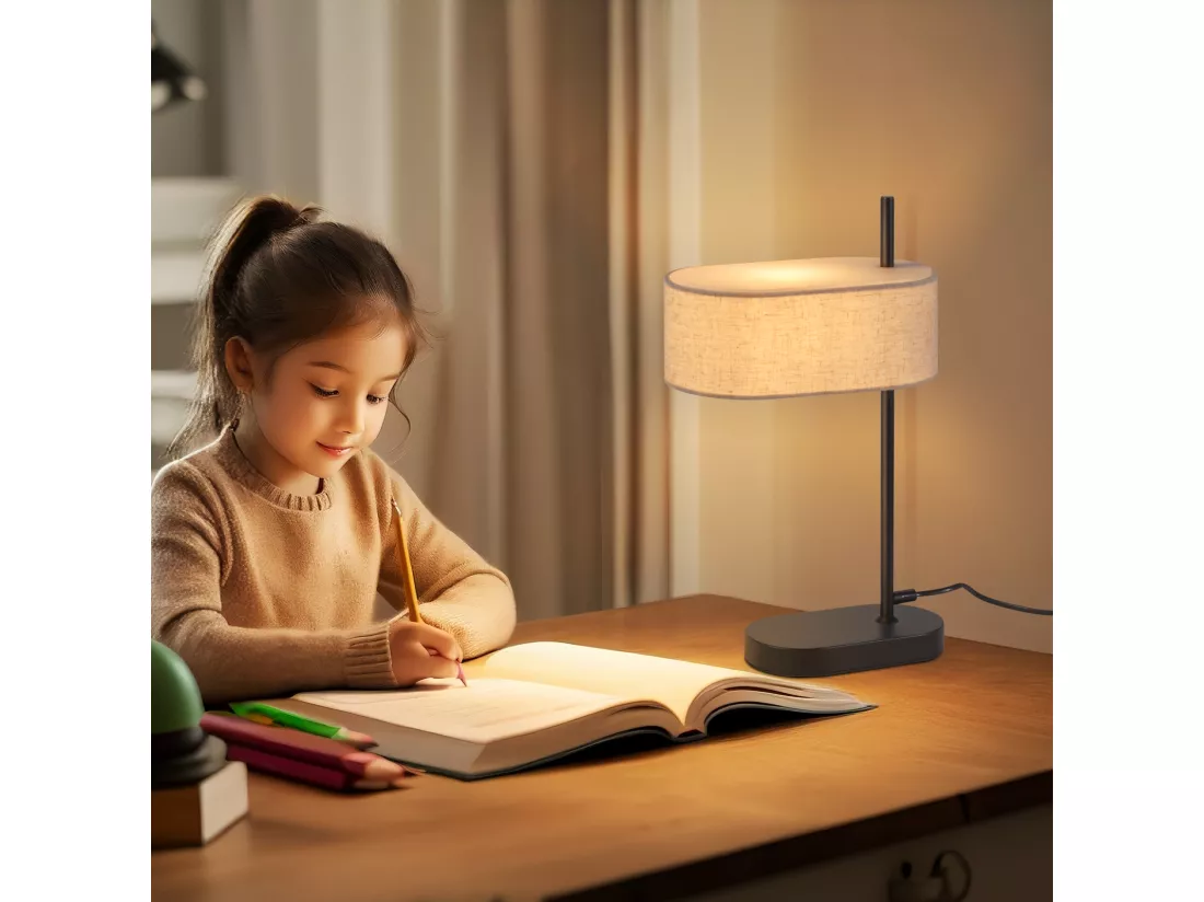 NETTLIFE Lampe de chevet chambre lampe de table vintage - 44,5cm E14 lin noir avec interrupteur rétro