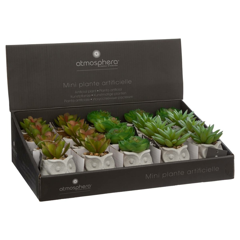 Plante artificielle succulente dans pot forme hibou h 8 cm
