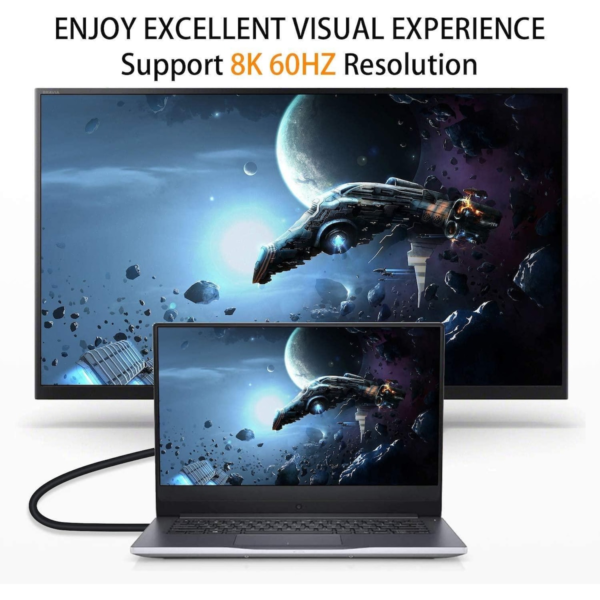 NÖRDIC vinklet HDMI-adapter 8K60Hz 4k120Hz 48Gbps hann til hunn HDMI2.1 18cm