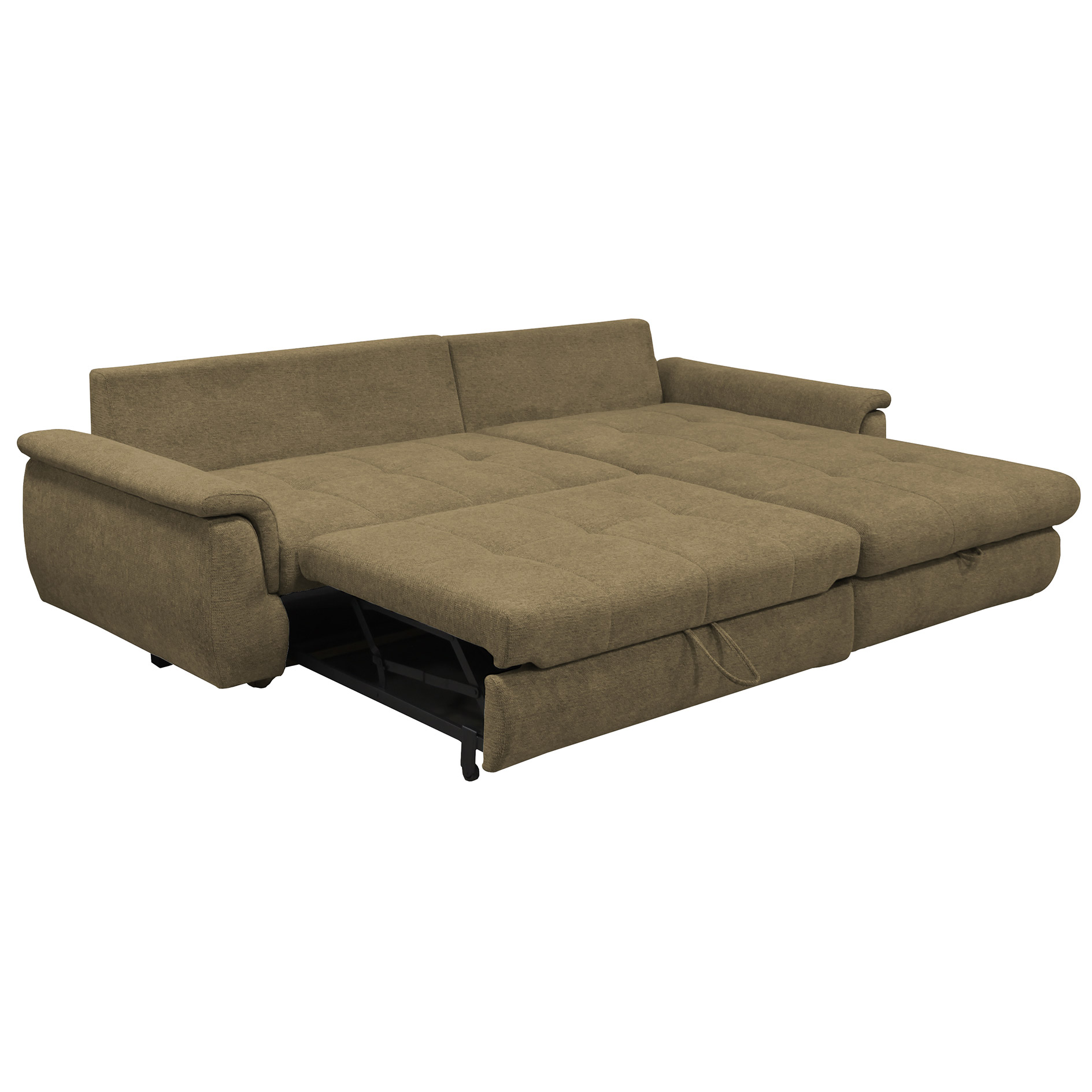 Ecksofa - olive - mit Liegefunktion - Staukasten rechts