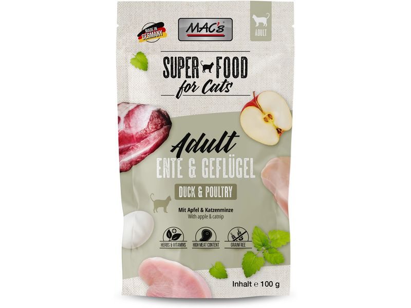 MAC's Nassfutter Ente und Geflügel 100 g Alleinfuttermittel für ausgewachsene Katzen