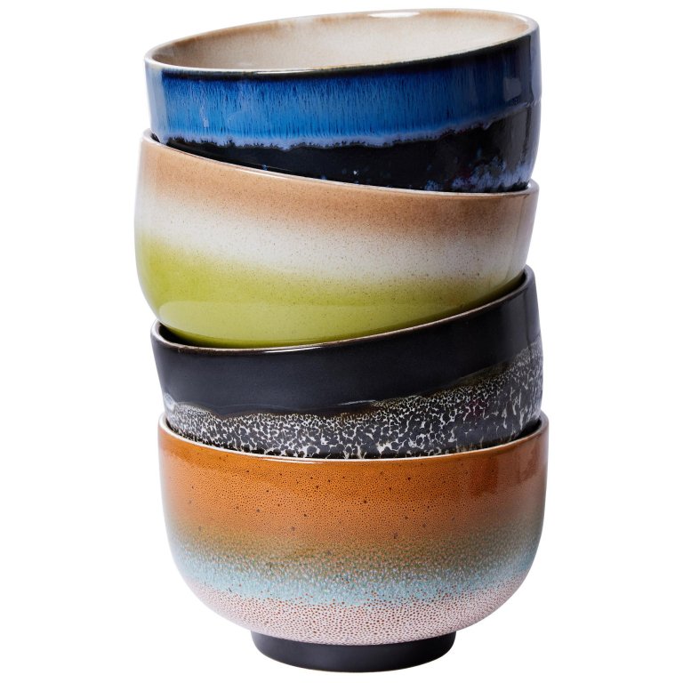 HKliving 70's Ceramic noodle schaal Ø13.5 set van 4 groovy