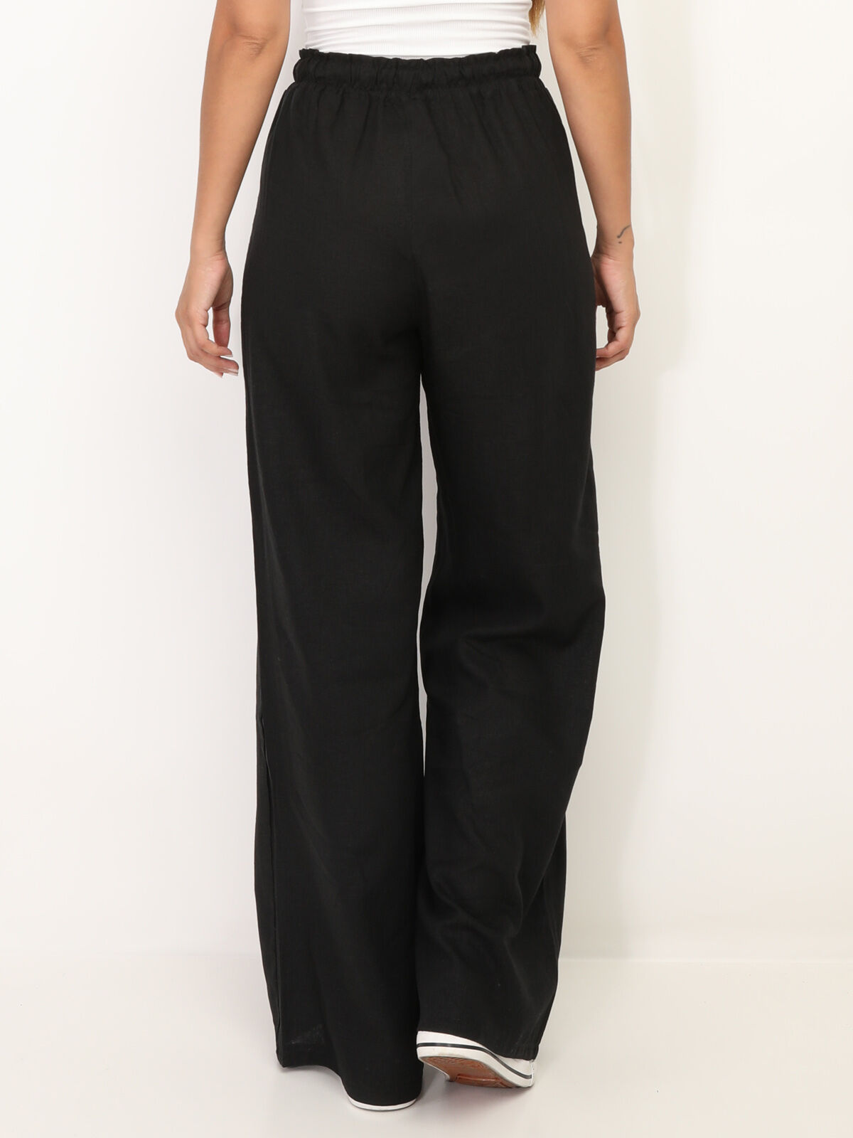 Pantalon en lin large à liens- Noir