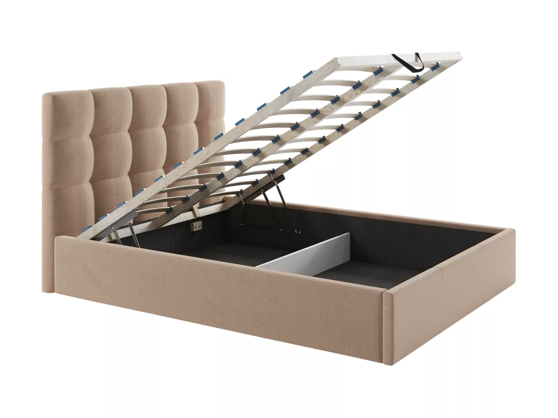 Lit coffre 140 x 190 cm - Velours - Beige + Matelas - MIRDAL de Pascal Morabito