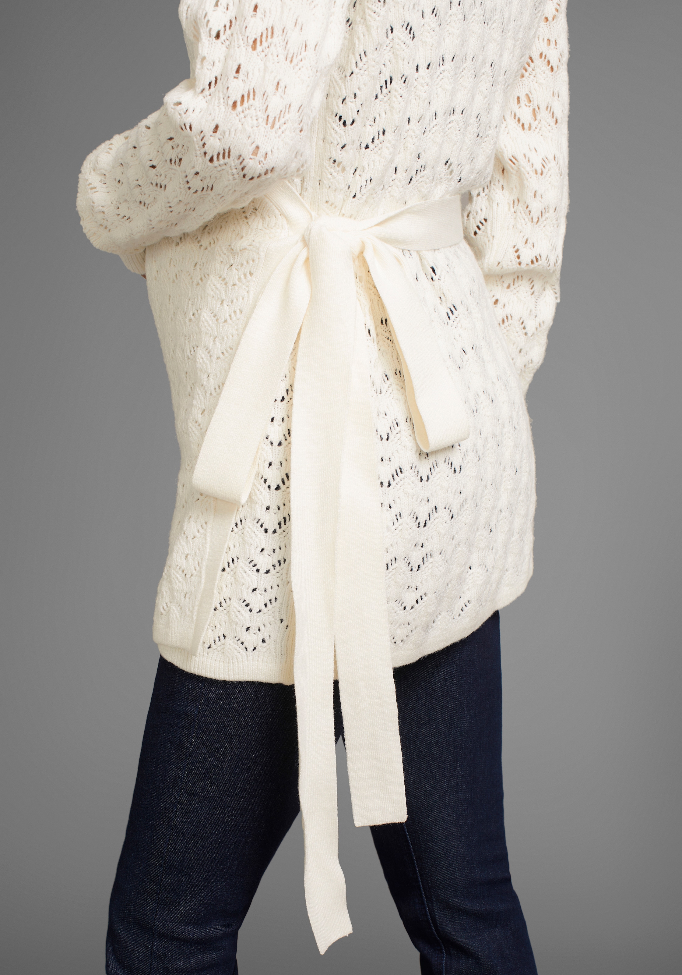 Neun Monate Umstandsstrickjacke », Für Schwangerschaft und Stillzeit«, , Wickelstrickjacke in Ajourmuster