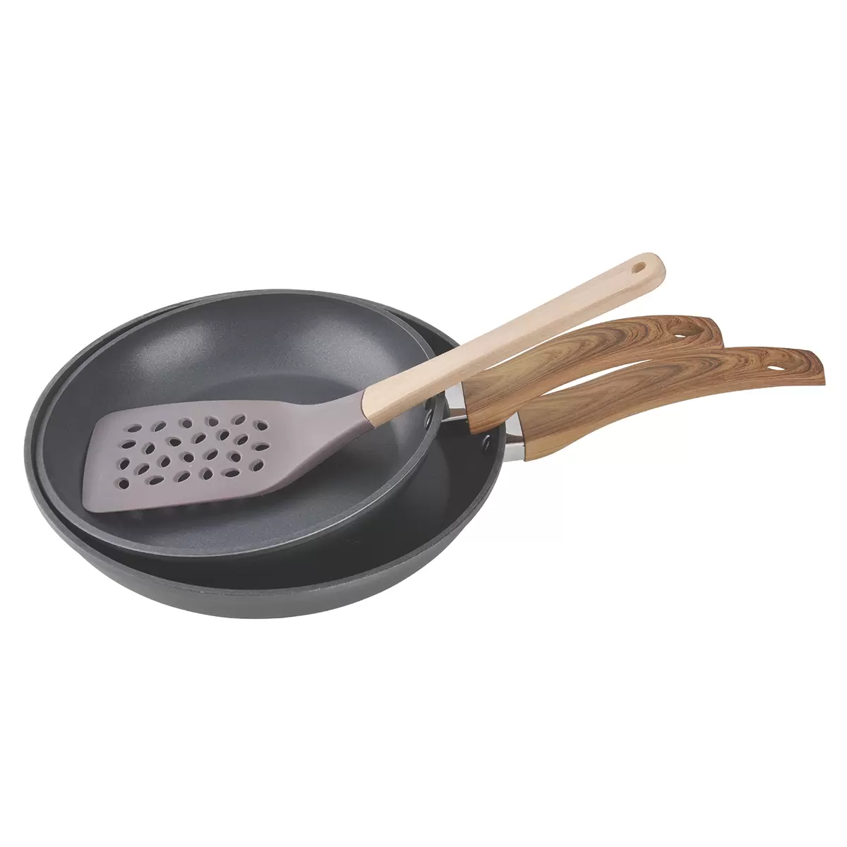 Bratpfannenset 3- teilig Lunasol BasicInduction Wooden mauve,taupe,schwarz