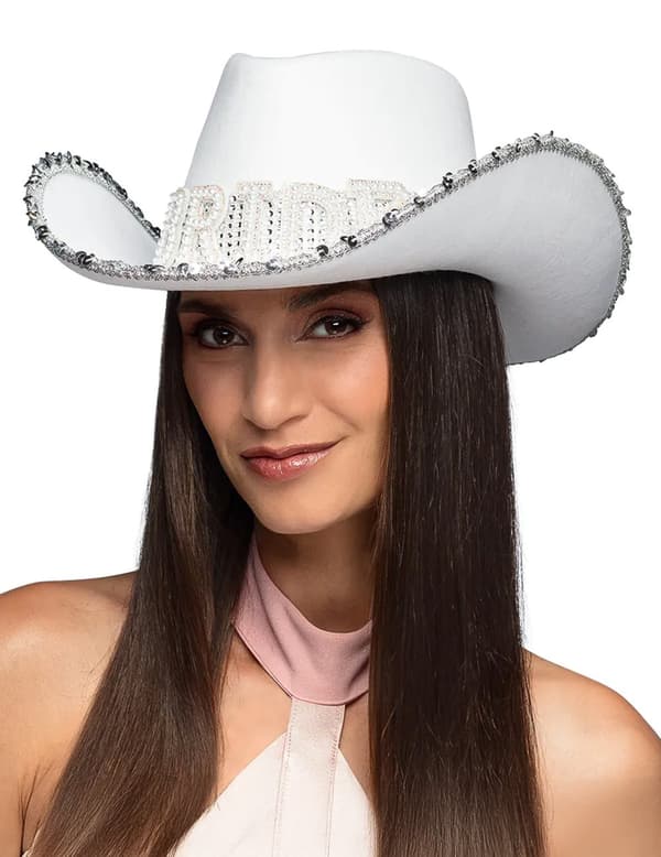 Voksenbrud cowboyhatt med rhinestones. Size-Standard