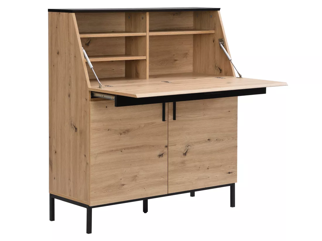 Secrétaire avec 2 portes - MDF - Naturel et Noir - MALEDA
