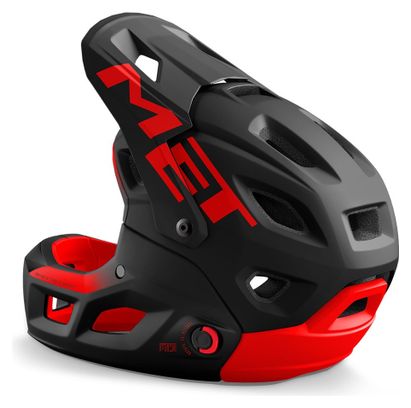Casque avec Mentonnière Amovible Met Parachute MCR Mips Noir Rouge Mat Brillant