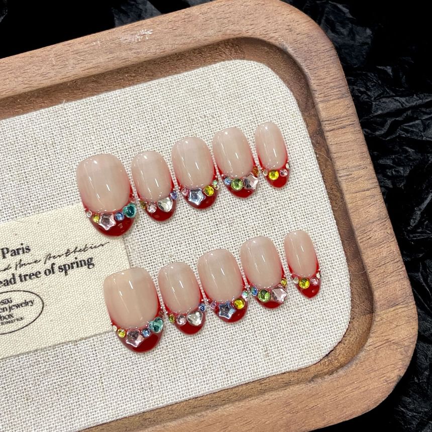 eovda - Ovale strass-nagels met drukknopen