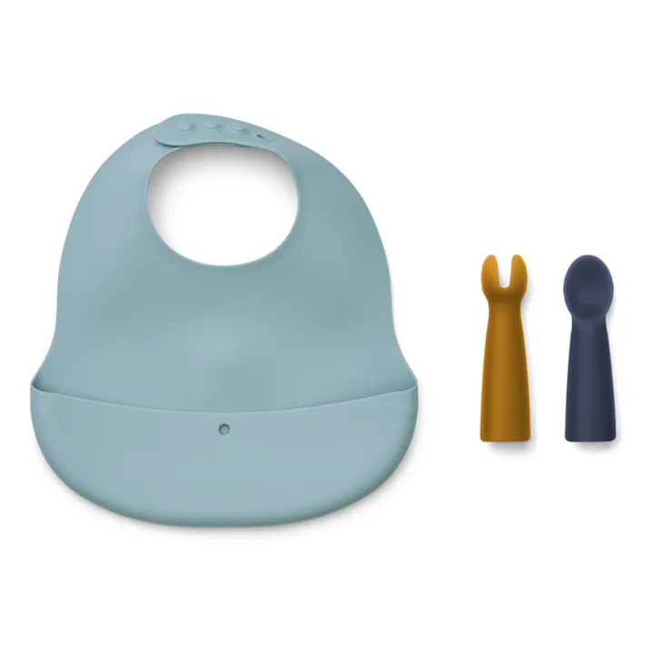 Liewood Bavoir et ses couverts Aspen en silicone | Bleu