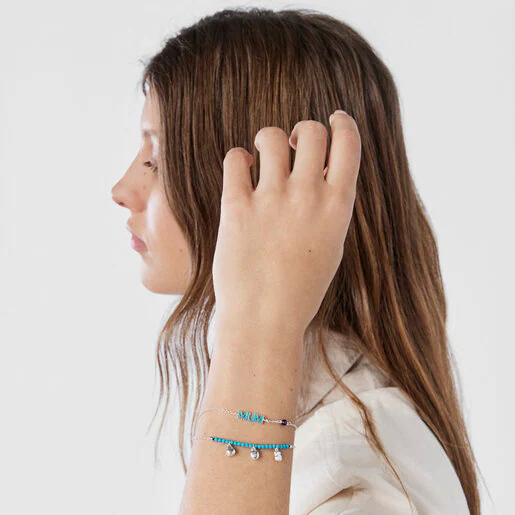Pulsera Mum TOUS Crossword Mama de prata com esmalte y gema