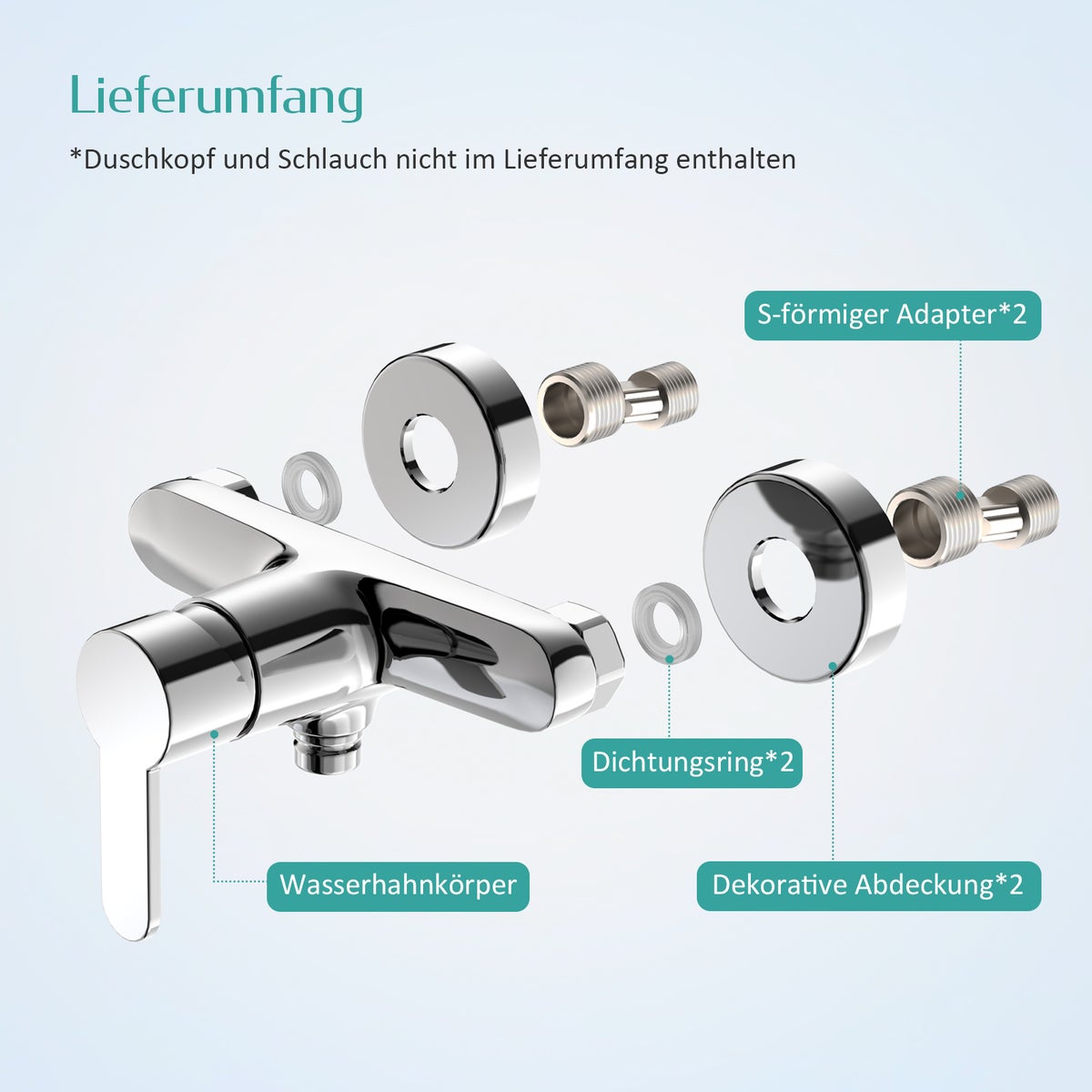 EMKE Badkraan G1/2 Inch – Enkelvoudige hendel wandgemonteerde badmengkraan, chroom opbouwkraan voor douche en bad