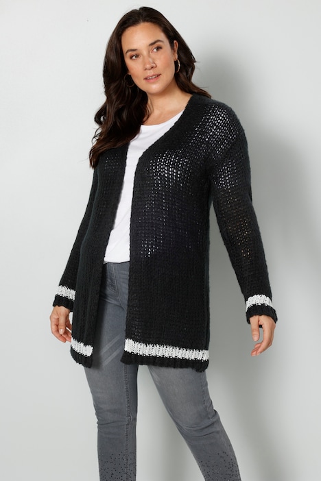 Strickjacke, offene Form, Streifenbündchen
