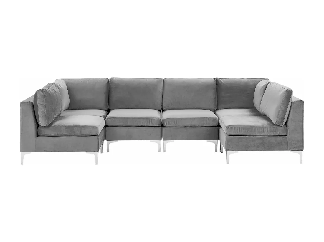 Canapé panoramique modulable en velours gris 6 places EVJA