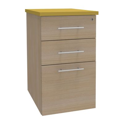 Caisson HT bureau - steely/stelly manager - Profondeur 60 cm - chene - top jaune curry
