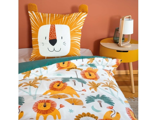 COTE DECO - Ensemble couette + 1 oreiller Parure de lit enfant lion - 100% polyester 72g/m² - 140 x 2...