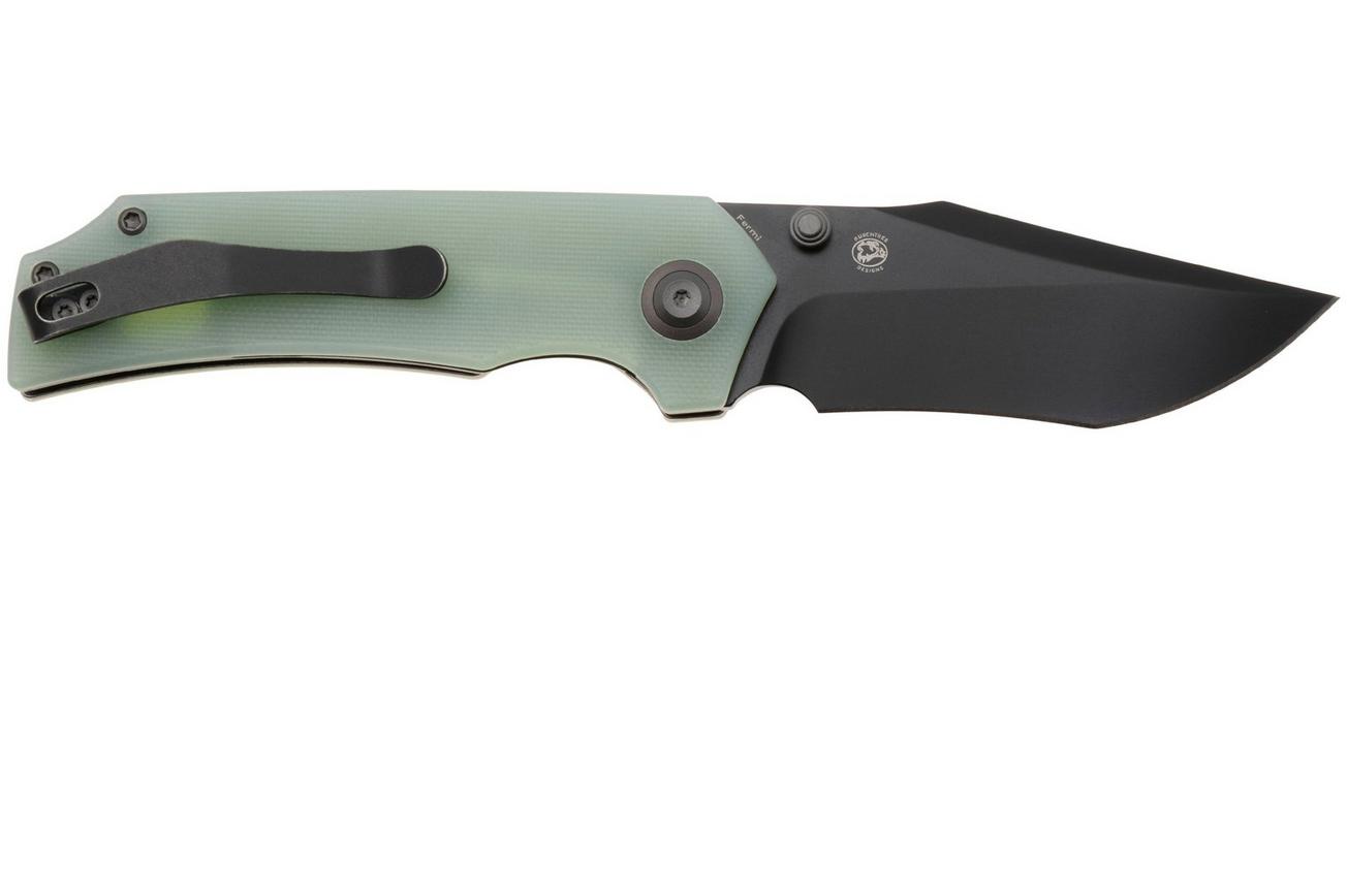 Tenable Knives Fermi T1122A2 Black Coated 14C28N, Jade G10, zakmes, Burchtree design