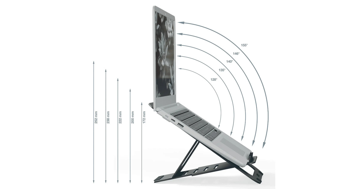 LeitzErgo Aluminium Ultraplatte Verstelbare Laptopstandaard  (Donkergrijs)