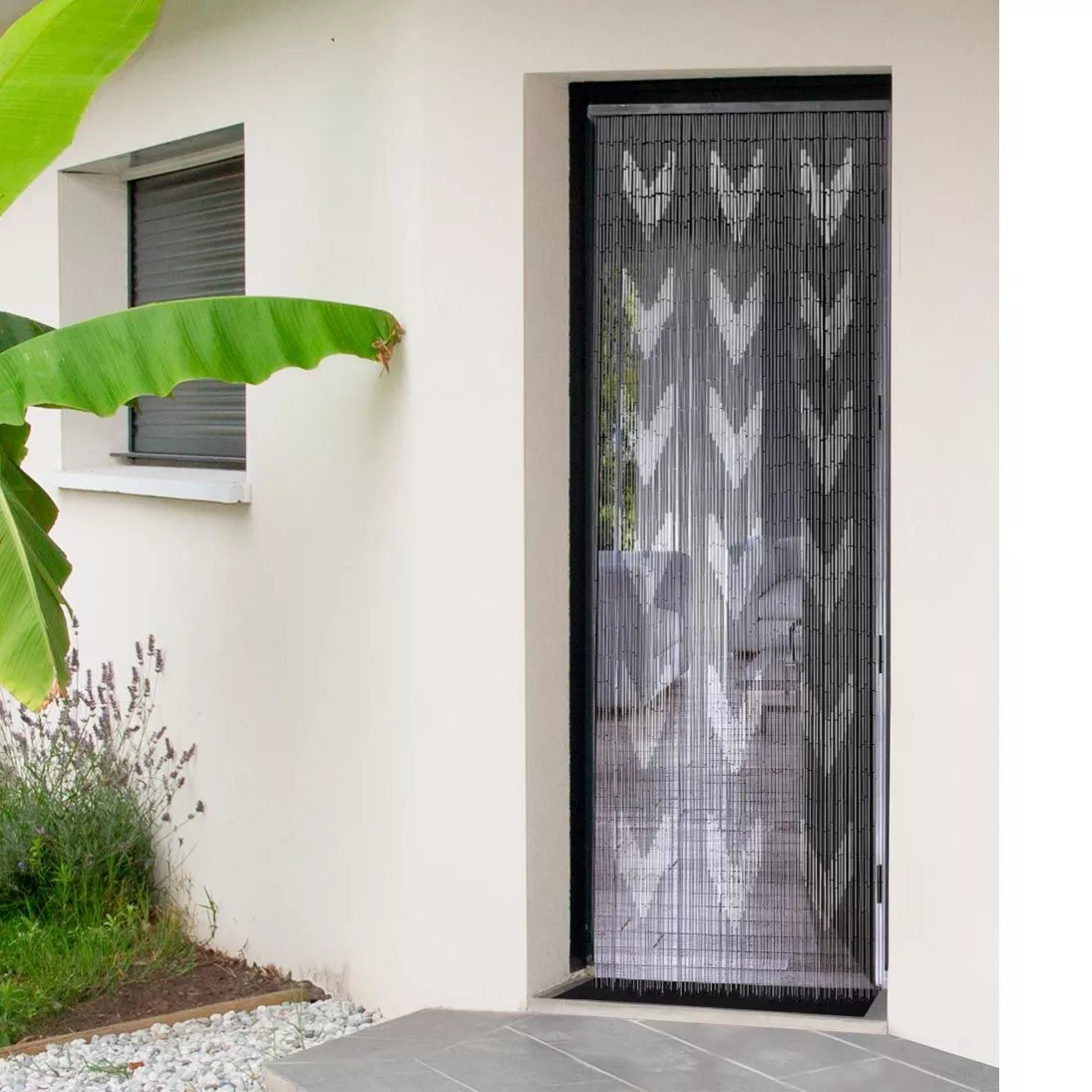 Rideau de porte bambou (90 x 200 cm) Chevron Gris