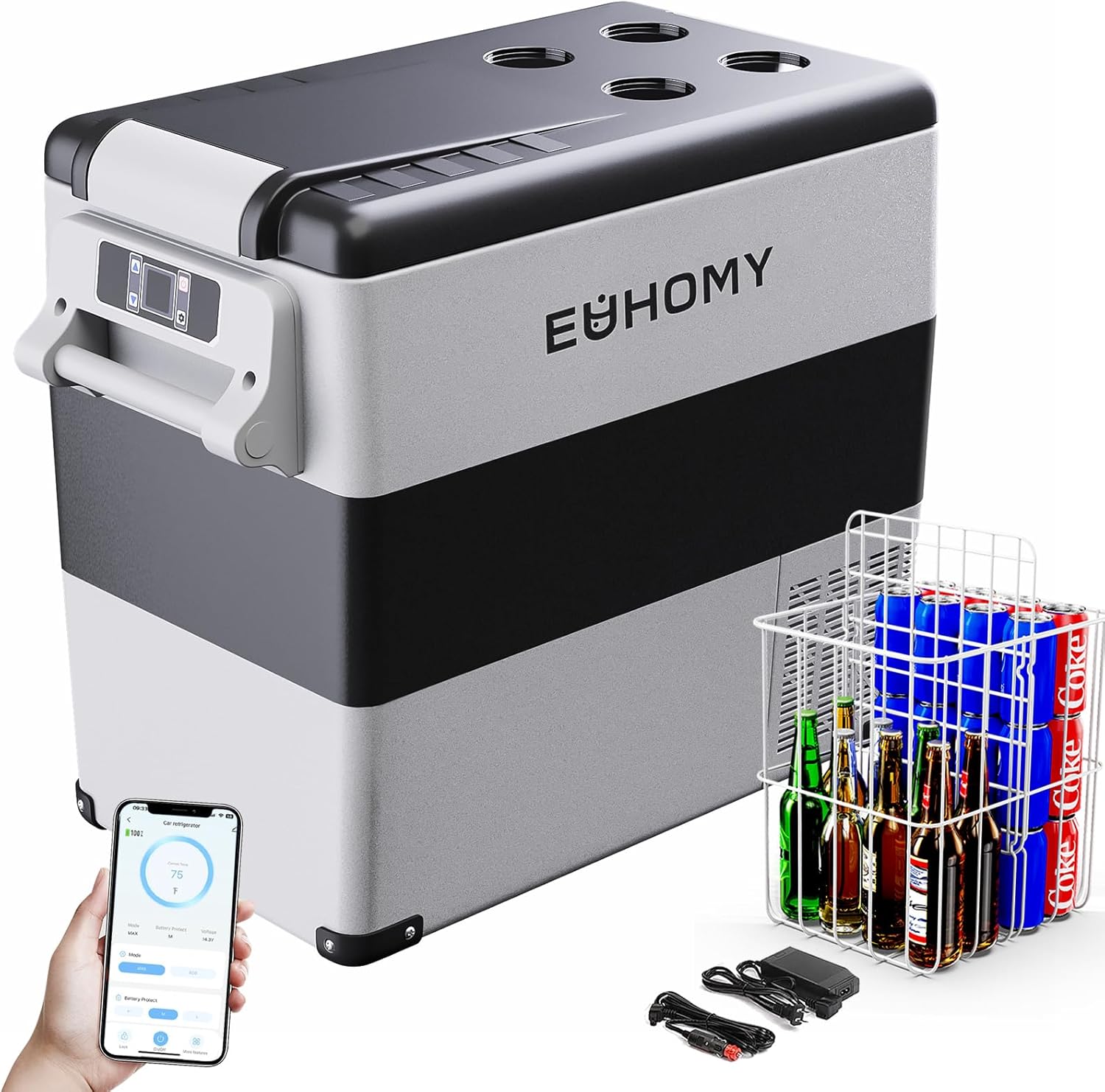 EUHOMY Kompressor Kühlbox 49.4L, Kühlbox Auto Kompressor mit 12/24V DC & 240V AC, tragbarer Kühlschrank Gefrierschrank Kühlschrank Kühler für Auto, RV, Camping, Reisen, Angeln, Outdoor oder Home Use.