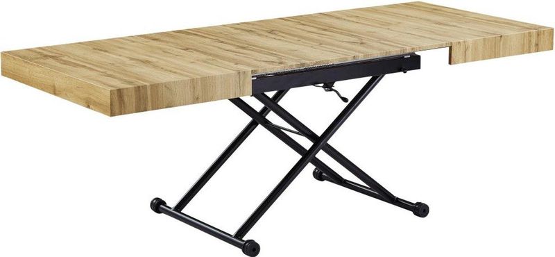 Moriala - Uitschuifbare en Ophefbare 2-in-1-tafel - Naturel en Zwart - MDF en Staal