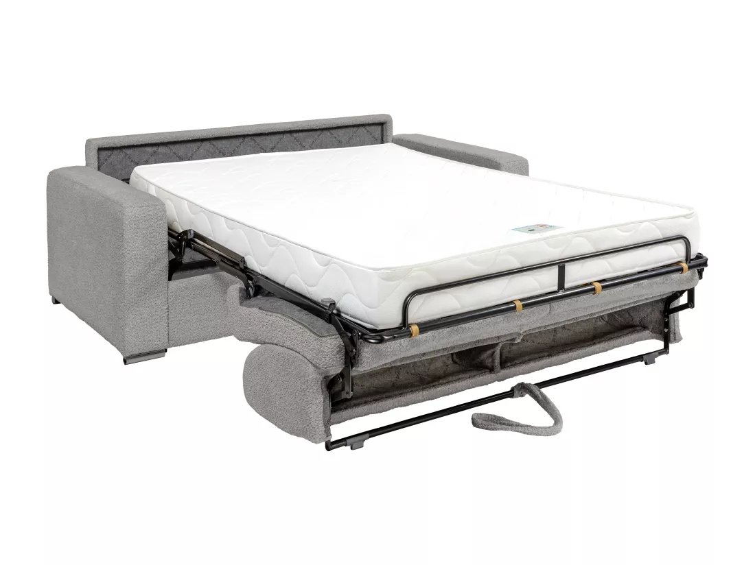 Canapé 3 places convertible express bouclette gris clair - Couchage 140 cm - Matelas 18 cm - CALITO