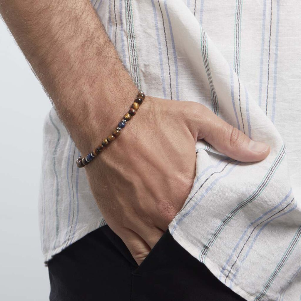 Bracelet Acier Blanc Delfino œil De Tigre Sodalite