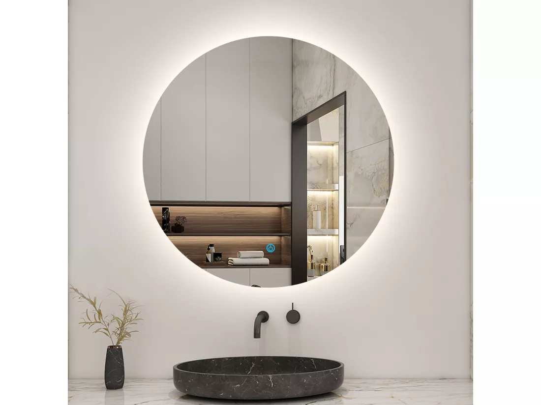 AICA LED Miroir lumineux rond 60cm anti-buée + dimmable + mémoire miroir salle de bain