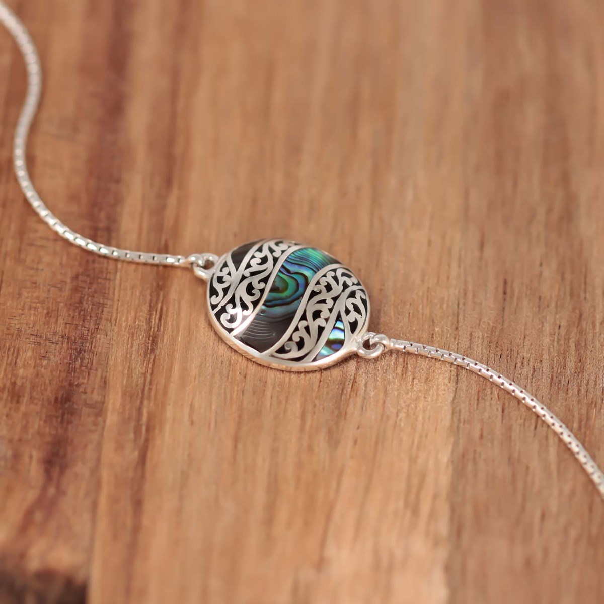 Bracelet Réglable Cabochon Nacre Abalone & Argent 925 | Dentelles Précieuses - Aden